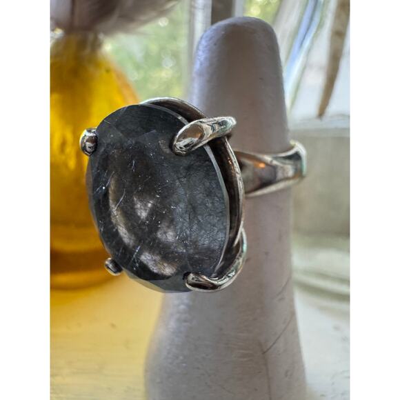 Unusual Aquamarine Dark Blue Sterling 925 Silver Statement Ring USA 7.5 - Picture 10 of 10